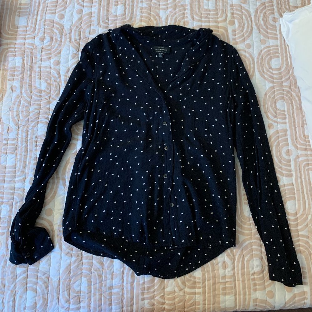 Lucky Brand Button Up Blouse - Black & White hearts 🖤🤍